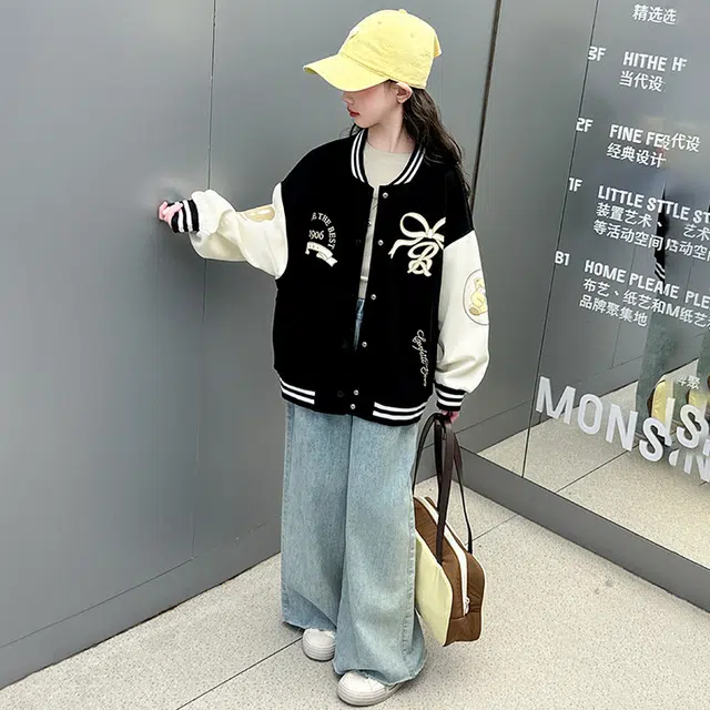 木木兔 棒球服 青春个性 时尚女童外套 学院风宽松舒适 春秋季 简约百搭休闲运动 潮流洋气 青少年