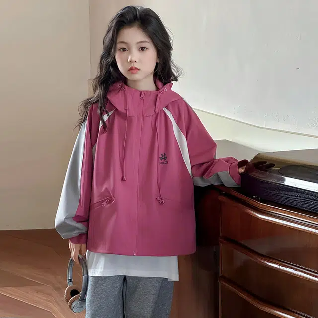 木木兔夹克 潮流时尚女童秋季外套 学生百搭休闲 美式 户外防风 宽松连帽 中大童 时髦洋气