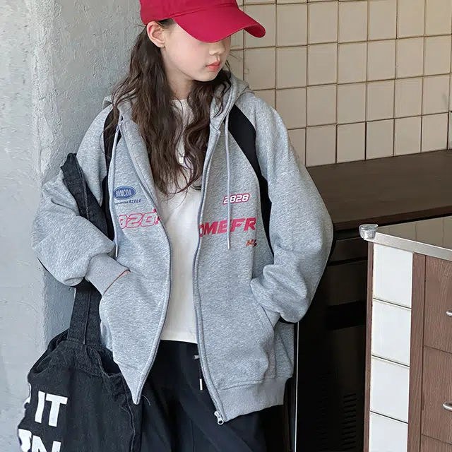 木木兔卫衣 潮流青春时尚 女童外套   宽松舒适柔软 休闲百搭 女孩学院风  中大童拼色连帽