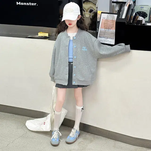 木木兔 棒球服 青春潮流时尚女大童外套学院风 宽松舒适秋季简约百搭休闲运动 潮童 青少年