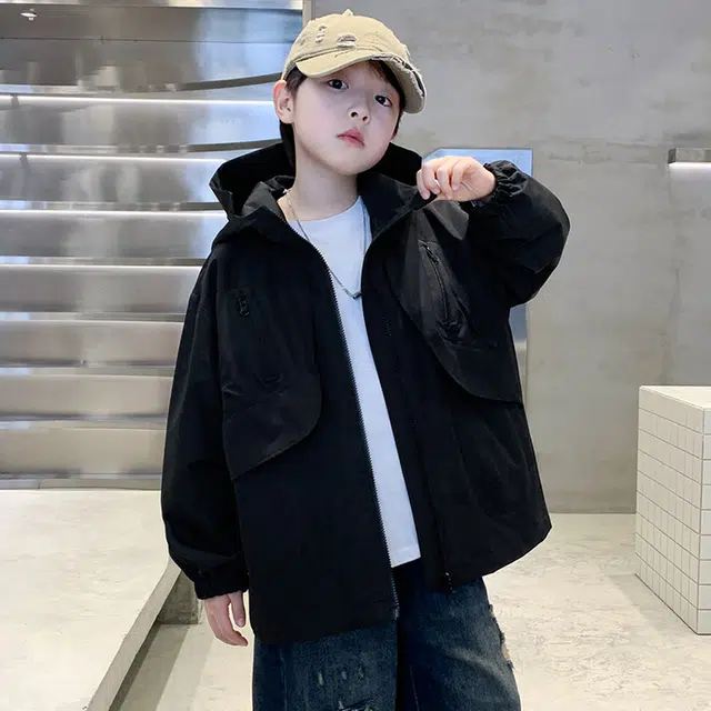 木木兔夹克 潮流时尚男童秋季外套 潮酷百搭时髦洋气宽松舒适街头风 大童男孩工装连帽 青少年