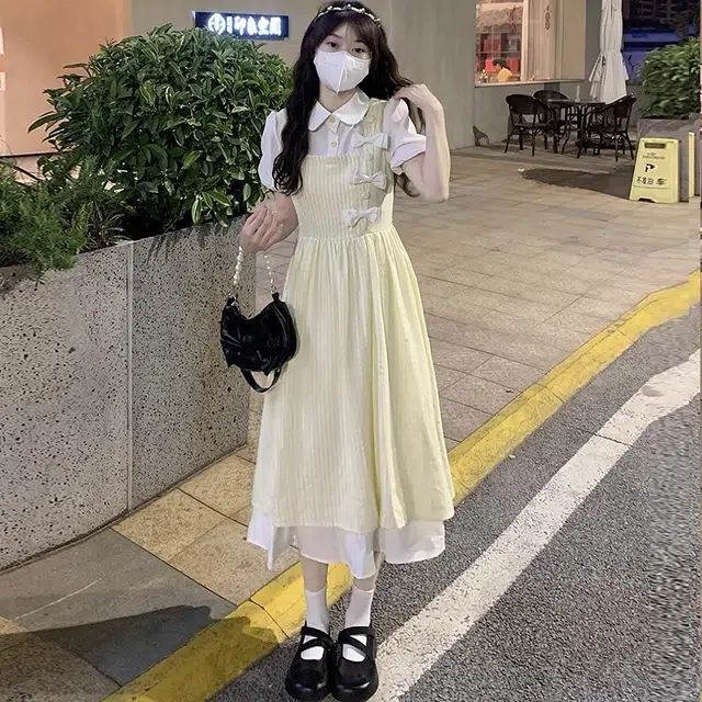 木木兔 潮流时尚日系文艺学院风夏季可爱甜美小清新气质淑女裙子收腰显瘦短袖连衣裙 女款