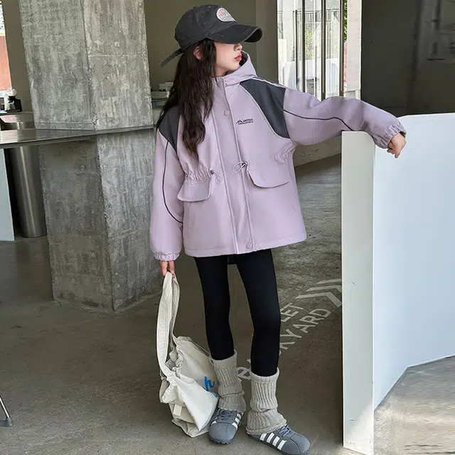 木木兔夹克 潮流时尚女童秋季外套 学生百搭休闲 美式宽松连帽 防水户外收腰 中大童女孩 时髦洋气 青少年