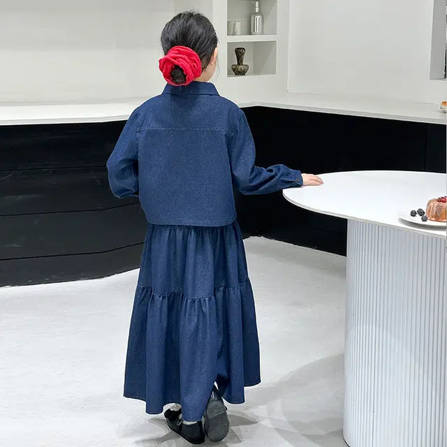 儿童款 木木兔裙装套装 时髦洋气秋季女童裙子 大童 学院风牛仔裙两件套 柔软百搭潮流青春时尚