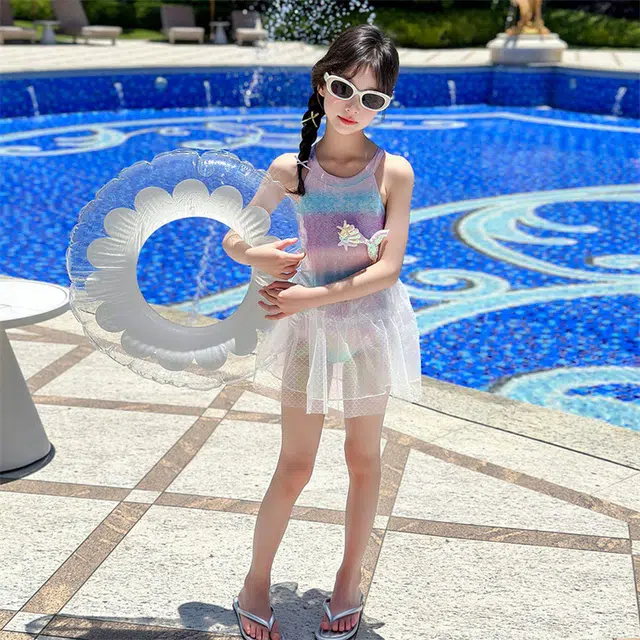 木木兔 夏季时髦洋气时尚甜美女孩中大童初中生游泳学生少女吊带泳装泳衣裤