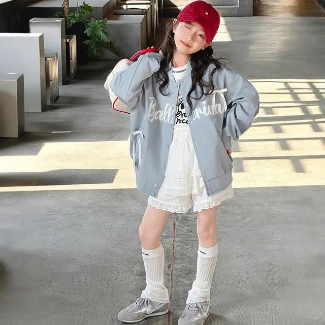 木木兔 棒球服 青春时尚女童外套  学院风宽松舒适秋季 简约百搭休闲运动 潮流洋气夹克 青少年