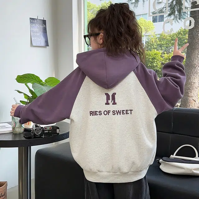 木木兔卫衣 潮流青春时尚 女童外套   宽松舒适柔软 连帽休闲简约百搭 女孩学院风  中大童