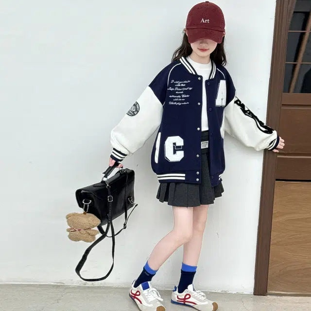木木兔 棒球服 青春潮流时尚女大童外套学院风 宽松舒适秋冬季简约百搭休闲运动洋气 青少年