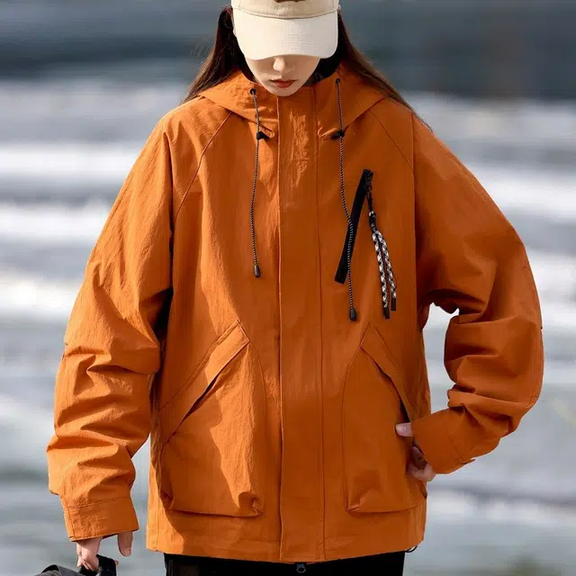 木木兔上装 潮流时尚秋季男外套 情侣装 大码冲锋衣 学生宽松 户外防风防水 日常通勤百搭 国潮高街潮牌夹克连帽 青少年