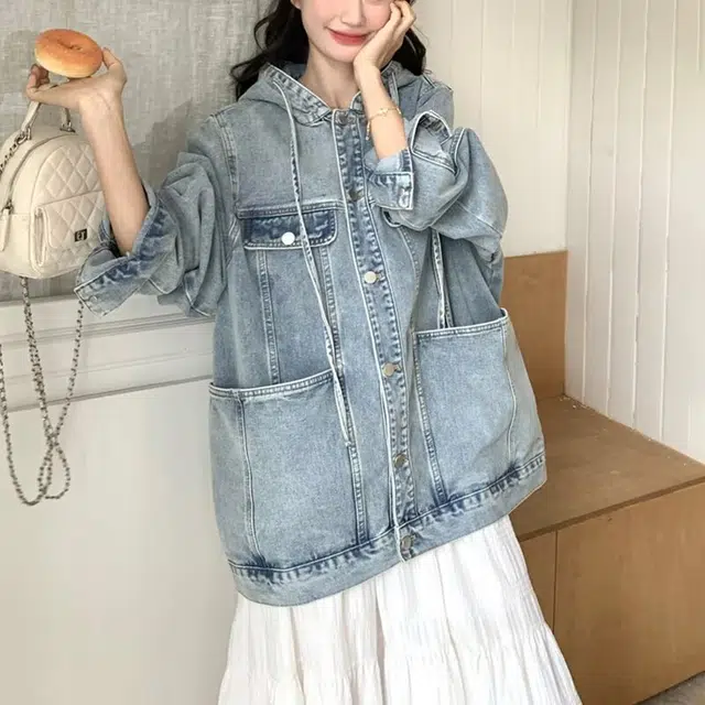 木木兔 潮流时尚秋季女装 美式做旧百搭大码宽松夹克潮情侣同款牛仔外套 女款