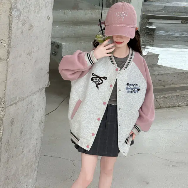 木木兔 棒球服 青春潮流时尚女大童外套 甜美学院风宽松舒适春秋季简约百搭休闲运动字母 青少年