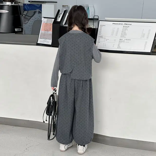 木木兔休闲运动套装 青春潮流时尚女大童秋季不规则马甲灯笼裤三件套 宽松百搭舒适潮酷时髦洋气 青少年