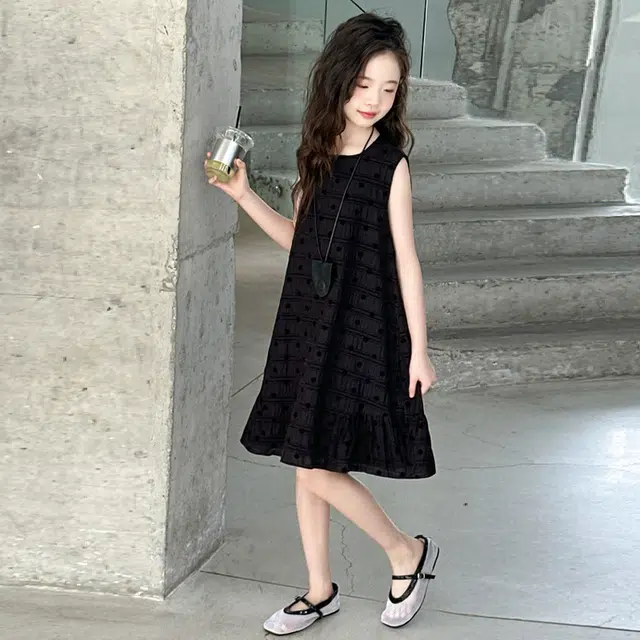 木木兔连衣裙 时髦洋气夏季薄款宽松舒适中大童时尚百搭女孩无袖波点裙子