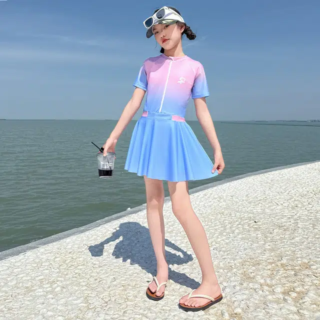 木木兔 夏季时髦洋气时尚女孩休闲显瘦套装泳衣裤 儿童款