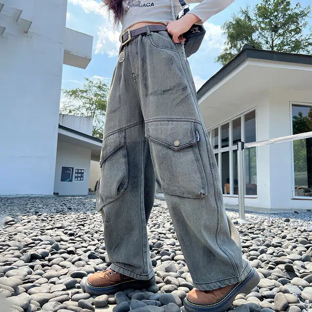 木木兔 牛仔裤  时髦洋气夏季工装裤休闲百搭中大童男女孩宽松舒适直筒裤