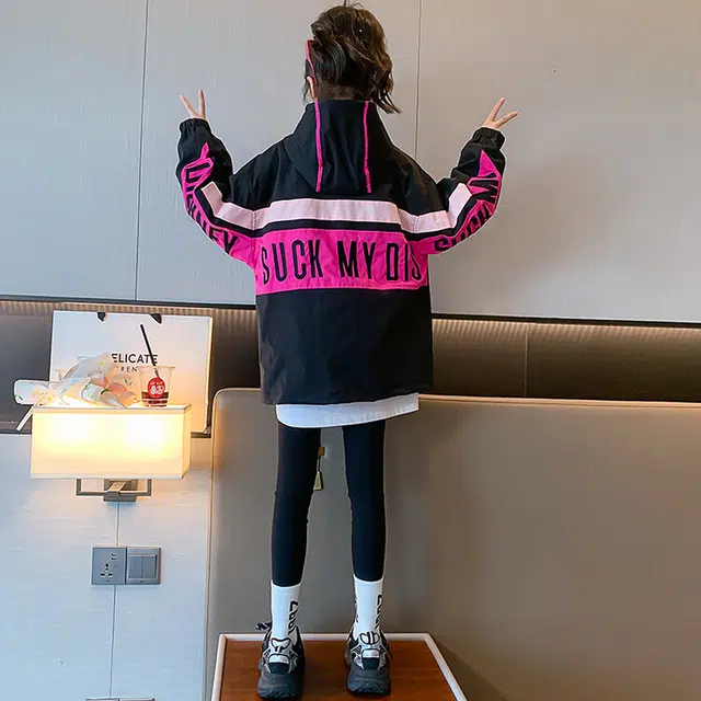 木木兔夹克 潮流时尚女大童外套 潮酷百搭时髦洋气 宽松舒适街头风女孩防风 青少年
