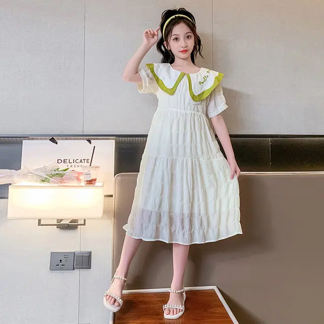 木木兔连衣裙 时髦洋气中大童夏季时尚女孩刺绣娃娃领裙子