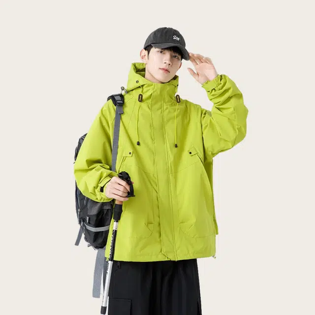 木木兔上装 潮流时尚秋季男外套 情侣装 大码冲锋衣 学生宽松 户外防风 日常通勤百搭 工装舒适连帽 青少年