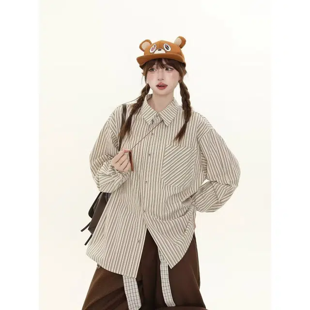 木木兔 潮流时尚  秋季外套  大码情侣装 宽松 格子长袖百搭文艺休闲衬衣上衣衬衫  男女同款