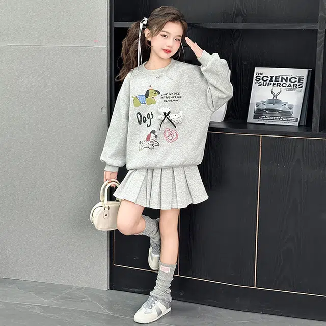 儿童款 木木兔裙装套装 时髦洋气秋季女童裙子 大童 学院风卫衣裙两件套 柔软百搭潮流青春时尚