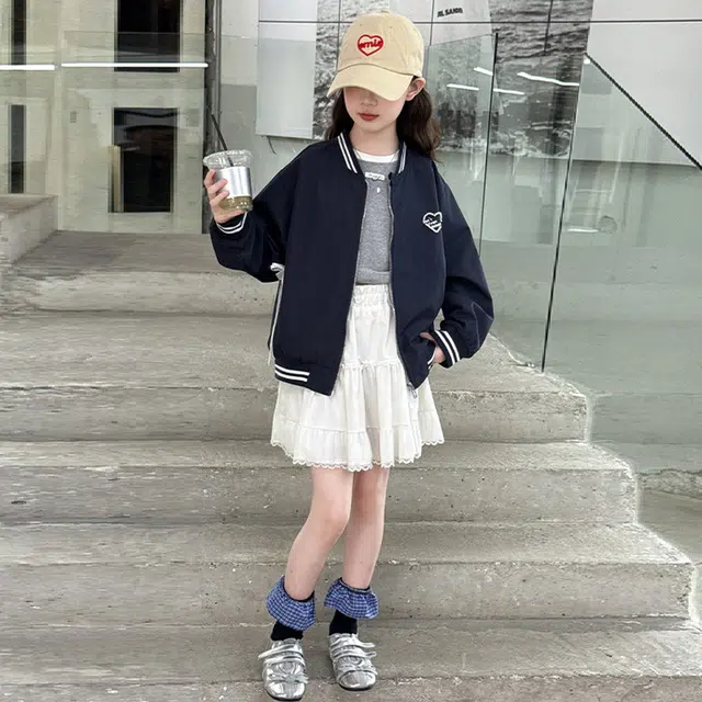 木木兔 棒球服 青春时尚女童外套学院风 宽松舒适秋季 简约百搭休闲夹克 潮流洋气 青少年