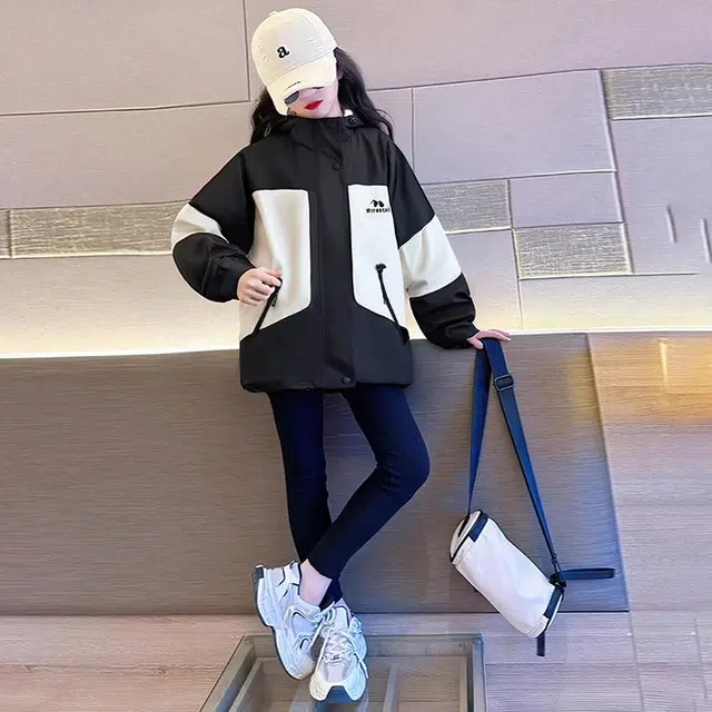 木木兔夹克 潮流时尚女童秋季外套 学生百搭休闲 户外防水防风 宽松连帽 帅气 中大童初中生 时髦洋气 青少年