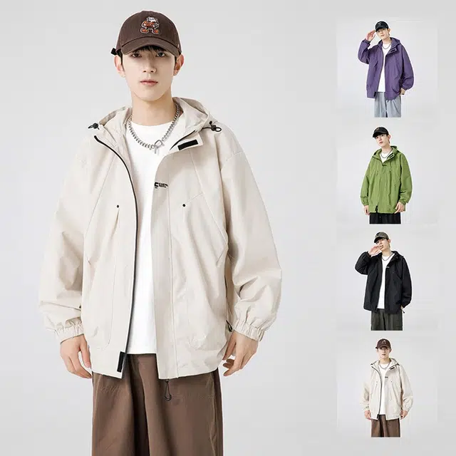 木木兔上装 流时尚秋季男外套 情侣装 大码 山系户外三防冲锋衣 学生宽松 防风 日常通勤百搭 工装连帽 青少年
