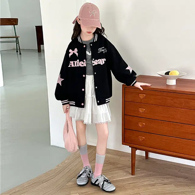 木木兔 棒球服 青春时尚女童外套学院风宽松舒适秋季简约百搭休闲运动字母潮流洋气