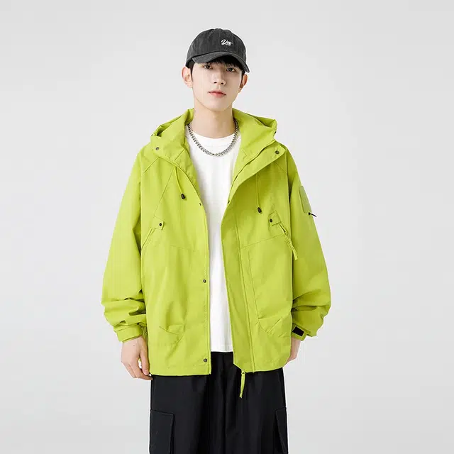 木木兔上装 潮流时尚秋季男外套 情侣装 大码冲锋衣 学生宽松 户外防风 日常通勤百搭 工装舒适连帽 青少年