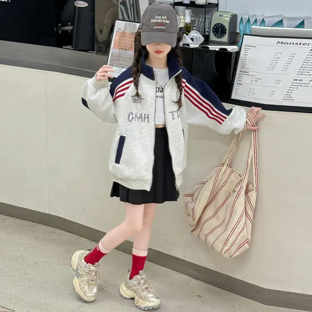 木木兔 棒球服 青春潮流时尚女大童外套 学院风 立领潮范宽松舒适秋季简约百搭休闲运动 青少年