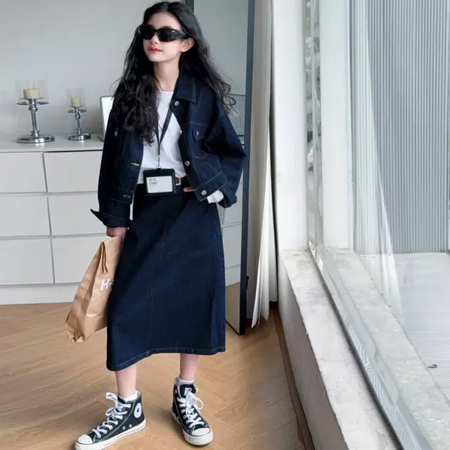 儿童款 木木兔裙装套装 时髦洋气秋季女童裙子 大童 牛仔裙两件套 柔软百搭潮流青春时尚