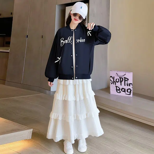 木木兔 棒球服 青春时尚女童秋季外套 学院风宽松舒适 潮流洋气 简约百搭休闲字母 青少年