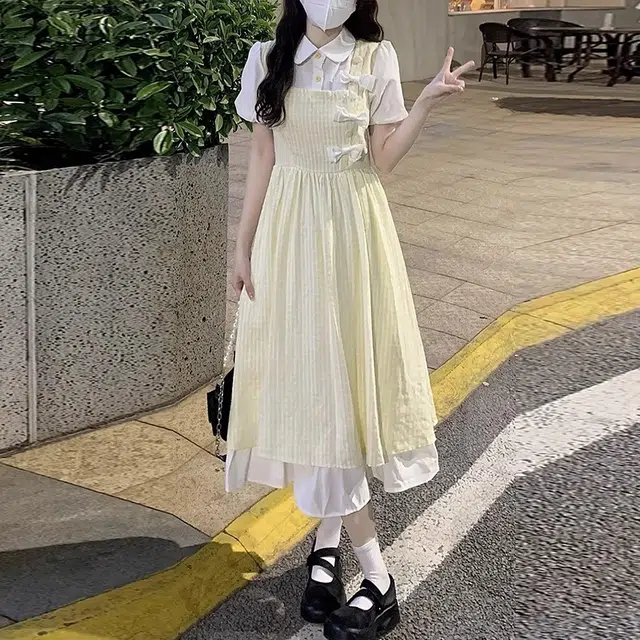 木木兔 潮流时尚日系文艺学院风夏季可爱甜美小清新气质淑女裙子收腰显瘦短袖连衣裙 女款