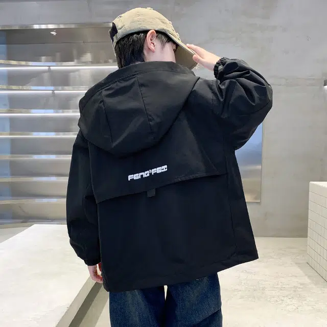 木木兔夹克 潮流时尚男童秋季外套 潮酷百搭时髦洋气宽松舒适街头风 大童男孩工装连帽 青少年