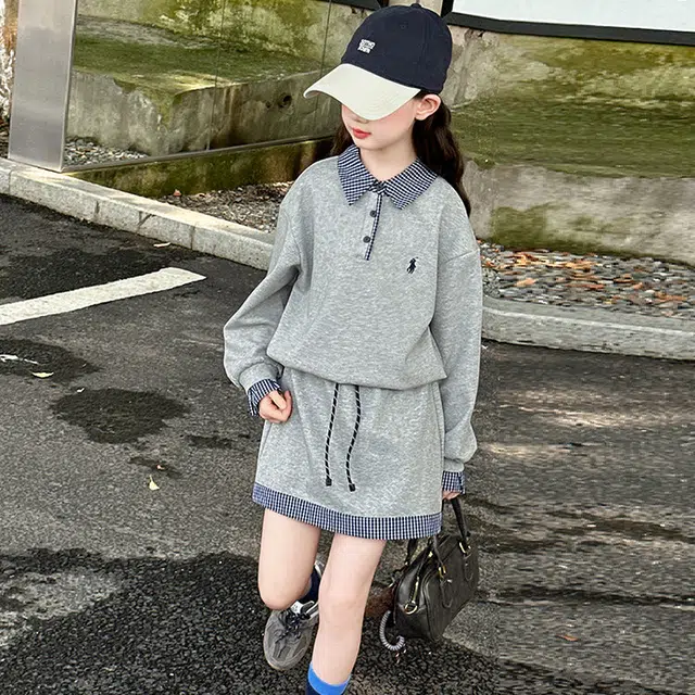 儿童款 木木兔裙装套装 时髦洋气秋季女童裙子 大童 学院风甜美翻领两件套 柔软百搭潮流青春时尚