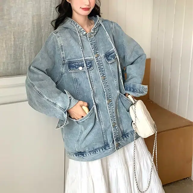 木木兔 潮流时尚秋季女装 美式做旧百搭大码宽松夹克潮情侣同款牛仔外套 女款