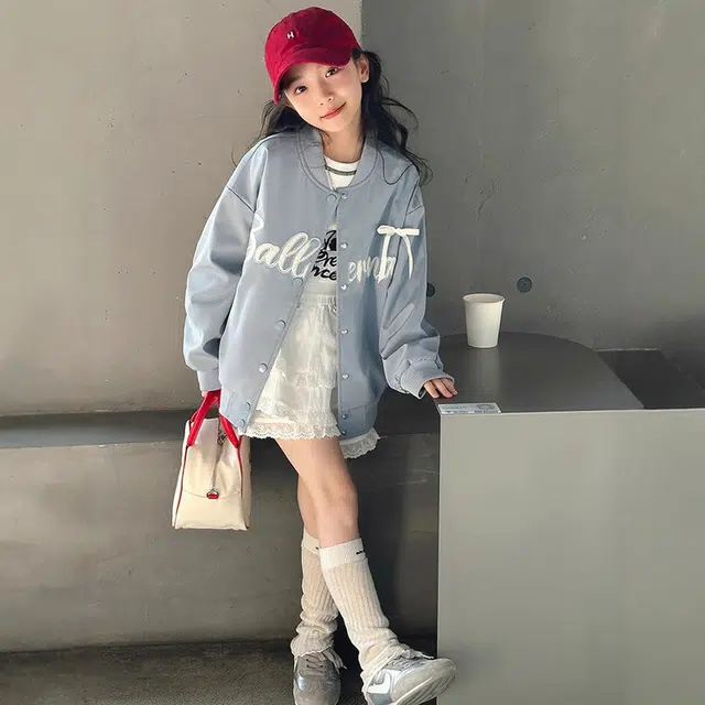 木木兔 棒球服 青春时尚女童外套  学院风宽松舒适秋季 简约百搭休闲运动 潮流洋气夹克 青少年