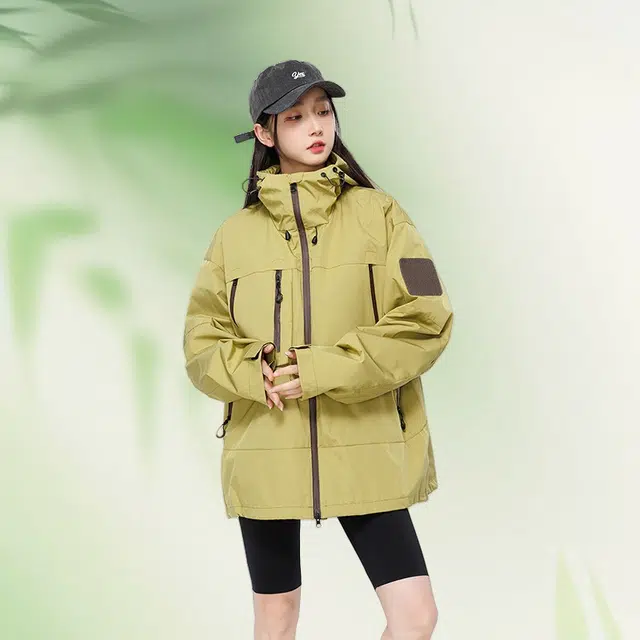 木木兔上装 潮流时尚秋季男外套 情侣装 大码 冲锋衣 宽松 户外防风 日常通勤百搭 工装学生连帽夹克 青少年