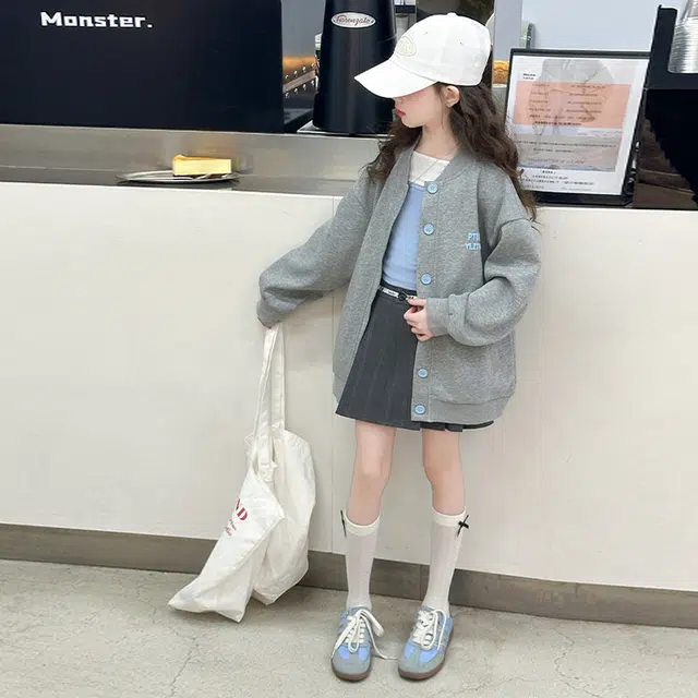 木木兔 棒球服 青春潮流时尚女大童外套学院风 宽松舒适秋季简约百搭休闲运动 潮童 青少年