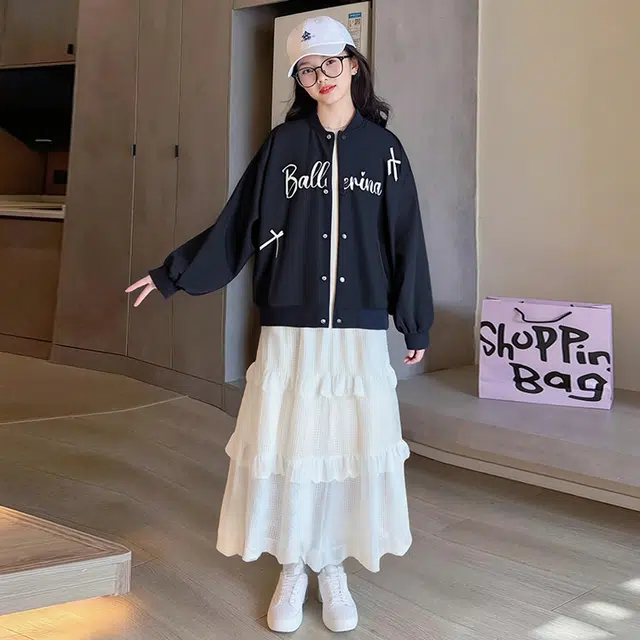 木木兔 棒球服 青春时尚女童秋季外套 学院风宽松舒适 潮流洋气 简约百搭休闲字母 青少年