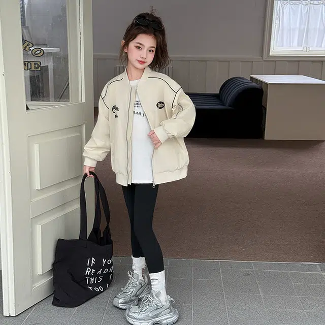 木木兔 棒球服 青春潮流时尚女大童外套学院风 宽松舒适秋季简约百搭休闲运动字母洋气 青少年