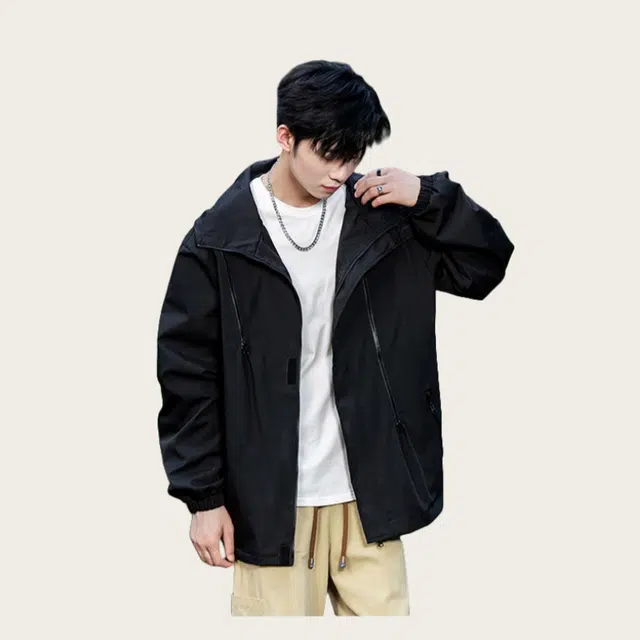 木木兔上装 潮流时尚秋季男外套 情侣装 大码冲锋衣 学生宽松 户外防风 日常通勤百搭 工装休闲运动夹克 青少年