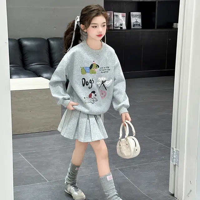 儿童款 木木兔裙装套装 时髦洋气秋季女童裙子 大童 学院风卫衣裙两件套 柔软百搭潮流青春时尚