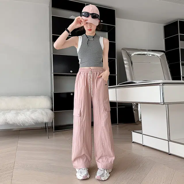 木木兔长裤 时髦洋气薄款夏季百搭工装裤时尚个性女孩夏装休闲速干运动裤