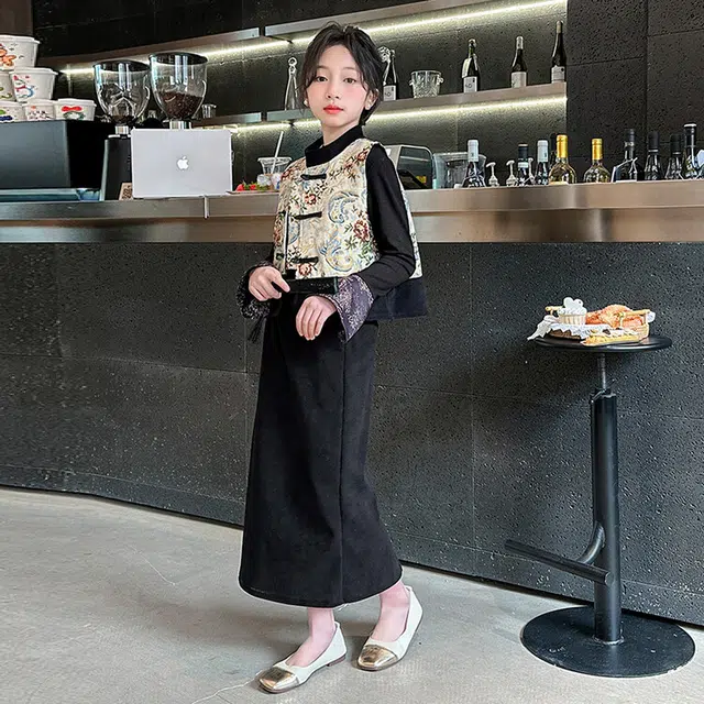 儿童款 木木兔裙装套装 时髦洋气秋季女童裙子 中大童 新中式长裙三件套 柔软百搭潮流青春时尚