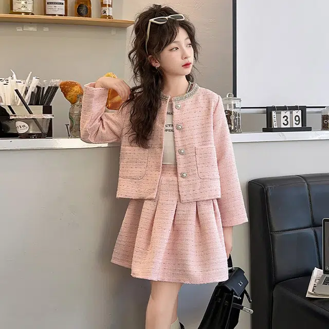 儿童款 木木兔裙装套装 时髦洋气秋季女童裙子 大童 小香风甜美两件套 柔软百搭潮流青春时尚