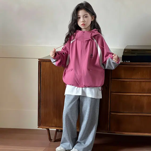 木木兔夹克 潮流时尚女童秋季外套 学生百搭休闲 美式 户外防风 宽松连帽 中大童 时髦洋气