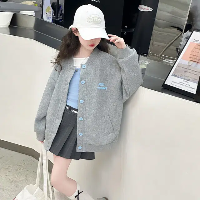 木木兔 棒球服 青春潮流时尚女大童外套学院风 宽松舒适秋季简约百搭休闲运动 潮童 青少年