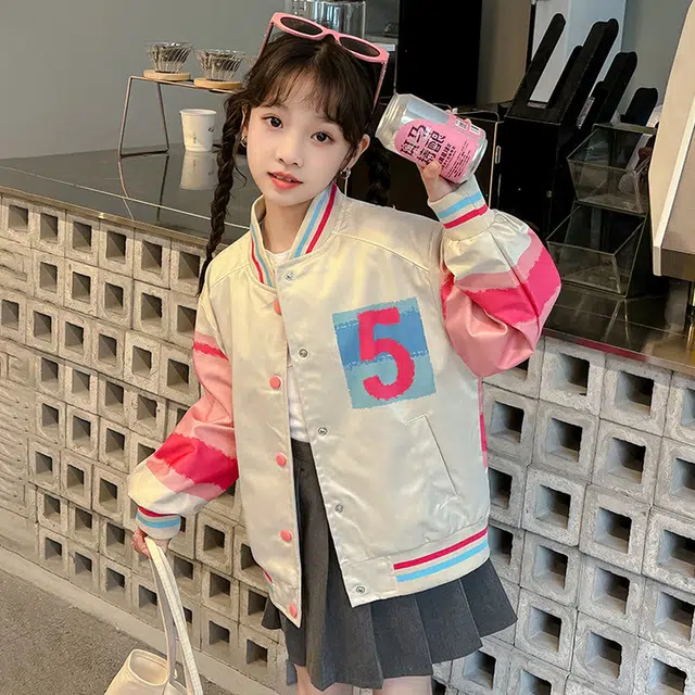 木木兔 棒球服 青春时尚 女大童外套学院风宽松舒适春秋季 简约百搭休闲运动 字母拼色潮流洋气 青少年