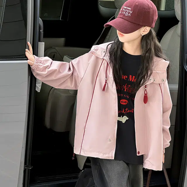 木木兔夹克 潮流时尚女童秋季外套 学生户外防风 百搭休闲 美式宽松连帽 中大童初女孩 时髦洋气 青少年